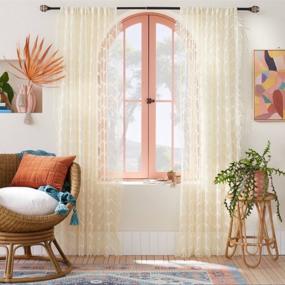 2!!!JUNGALOW X OPALHOUSE NEW zig zag macrame sheer curtain panel 84